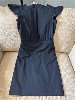 Ann Taylor Black Flutter-Sleeve Sheath Dress